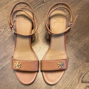Tory Burch Tan Leather Logo Ankle-Strap Sandals